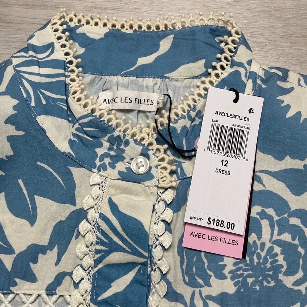 Avec Les Filles Floral Midi Dress Blue Size 12 New With Tags - Picture 5 of 5